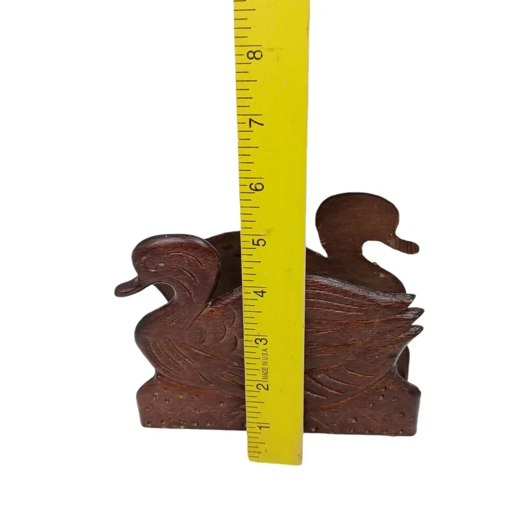 Vintage Wooden Duck Mallard Napkin Mail Holder Carved Office MCM